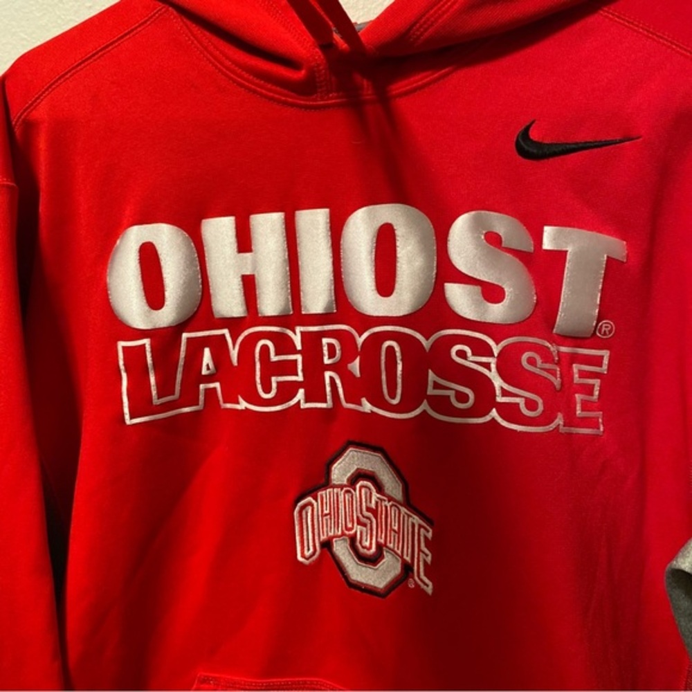 Nike Ohio St Lacrosse Top Mens Medium Thermal Fit Hoodie Red Pullover Drawstring